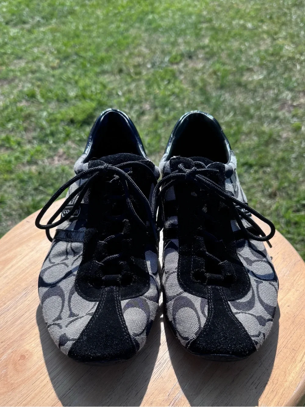 Ladies Coach Monogram Low-Top Sneakers - Black & White - Picture 2 of 8